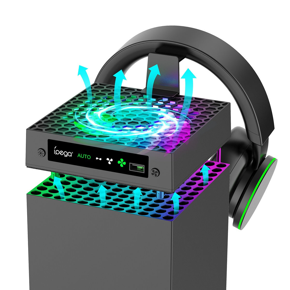 Top Cooling Fan with RGB Headset Stand for Xbox Series X